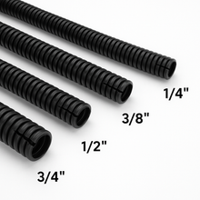 Charger l'image dans la galerie, DC Sound 4-Pack 1/4", 3/8", 1/2", 3/4" x 50 Feet Each Split Wire Loom Convoluted Tubing