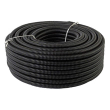 Load image into Gallery viewer, American Terminal 100 Feet Black 3/8&quot; Split Loom Split Wire Loom Conduit Corrugated Plastic Tubing Sleeve for Various Automotive, Home, Marine, Industrial Wiring Applications, Etc.