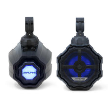 Charger l'image dans la galerie, Alpine SPV-65RGB-CAN+KTA-30FW+UTE-73BT 6.5” Cage-Mounted Universal Weather-Resistant Coaxial RGB LED Speaker Pods with Amp &amp; Source