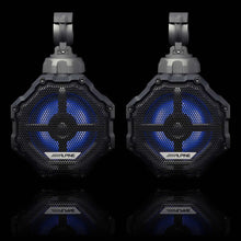 Charger l'image dans la galerie, Alpine SPV-65RGB-CAN+KTA-30FW+UTE-73BT 6.5” Cage-Mounted Universal Weather-Resistant Coaxial RGB LED Speaker Pods with Amp &amp; Source