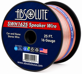 Absolute SWH1625 16 Gauge 25 Feet Clear Speaker Wire + 3/4