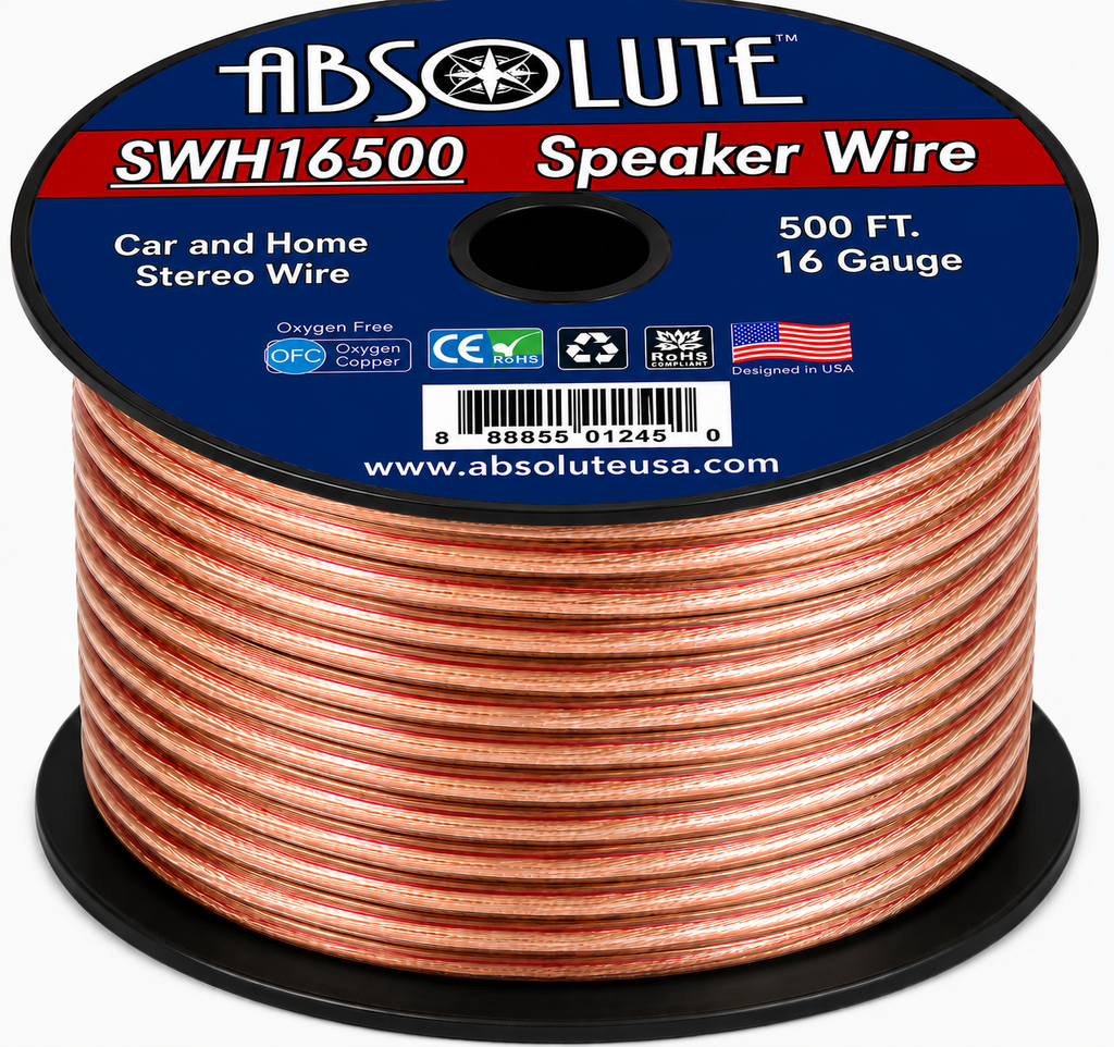 Absolute SWH16500 500' 16 Gauge Car Home Audio Speaker Wire Cable Spool