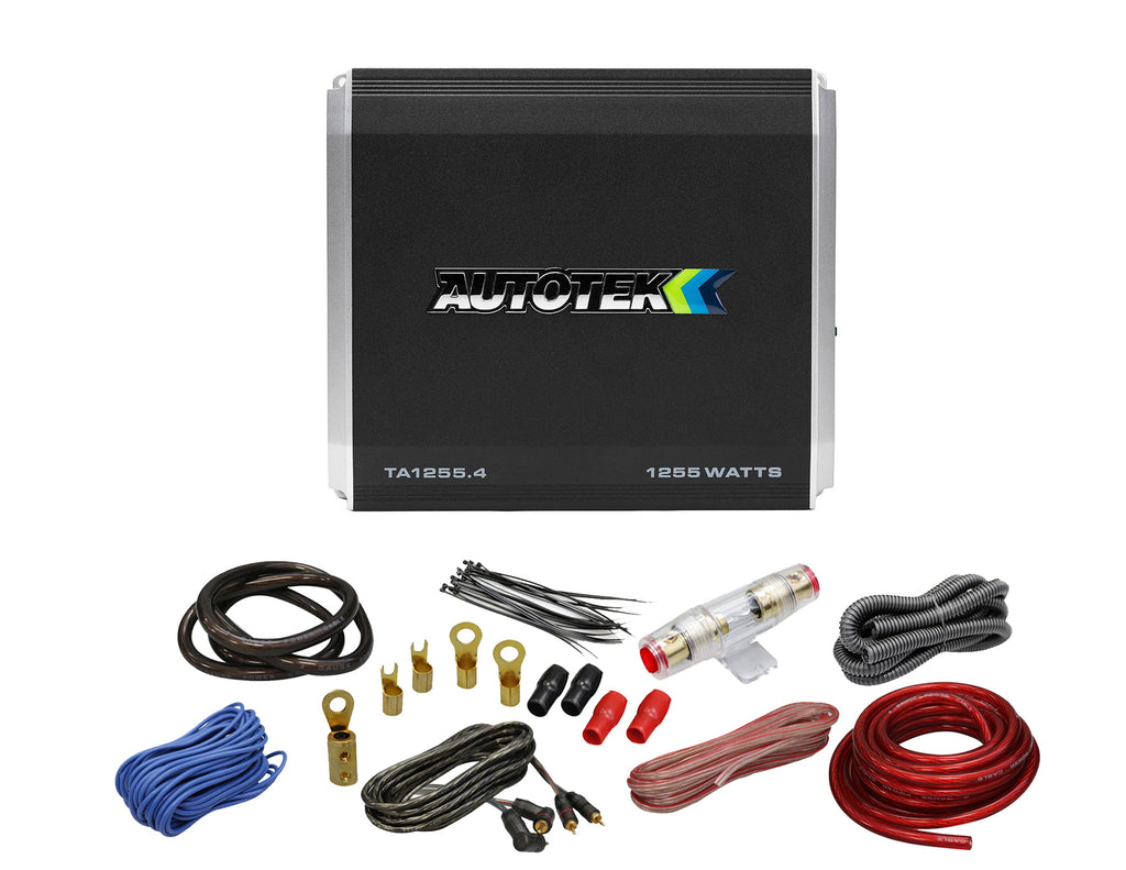 Autotek TA-1255.4 1200 Watt 4 Channel High-Performance Car Audio Amplifier with Absolute KIT4 4 Gauge Amp Kit