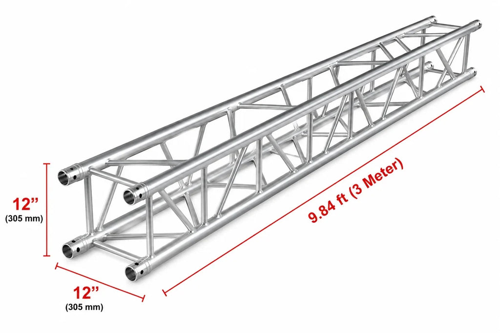MR DJ DTSQ984 9.84' x 12" Universal Straight Square Tubing Box Aluminum Lighting Trussing Segment for Pro Lighting
