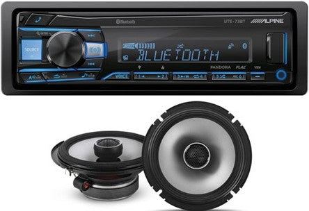 Alpine UTE-73BT In-Dash Digital Media Receiver Bluetooth & S2-S65 6.5" 480 Watts Coaxial Car Speakers & KIT10 Installation AMP Kit