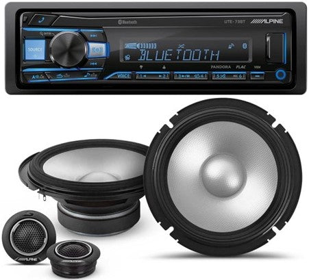 Alpine UTE-73BT In-Dash Digital Media Receiver Bluetooth & 2 Pair S2-S65C 6.5" Component Speakers & KIT10 Installation AMP Kit