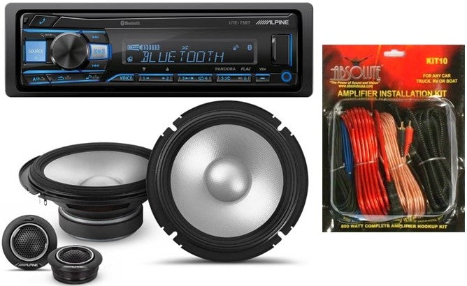 Alpine UTE-73BT In-Dash Digital Media Receiver Bluetooth & S2-S65C 6.5" Component Speakers & KIT10 Installation AMP Kit