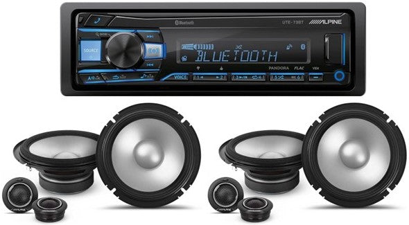 Alpine UTE-73BT In-Dash Digital Media Receiver Bluetooth & 2 Pair S2-S65C 6.5" Component Speakers