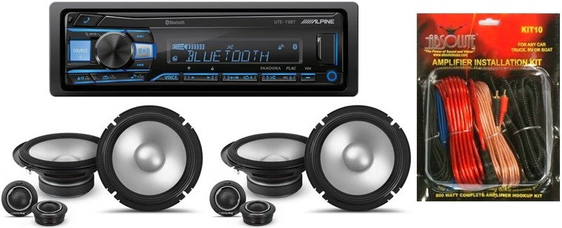 Alpine UTE-73BT In-Dash Digital Media Receiver Bluetooth & 2 Pair S2-S65C 6.5" Component Speakers & KIT10 Installation AMP Kit