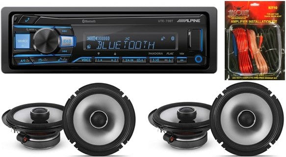 Alpine UTE-73BT In-Dash Digital Media Receiver Bluetooth & 2 Pair S2-S65 6.5" 480 Watts Coaxial Car Speakers & KIT10 Installation AMP Kit