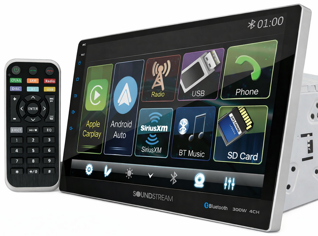 Soundstream VRCPAA-106MW 10.6" HD Touchscreen Display 2-DIN Digital Multimedia Video Receiver with Wireless Apple CarPlay