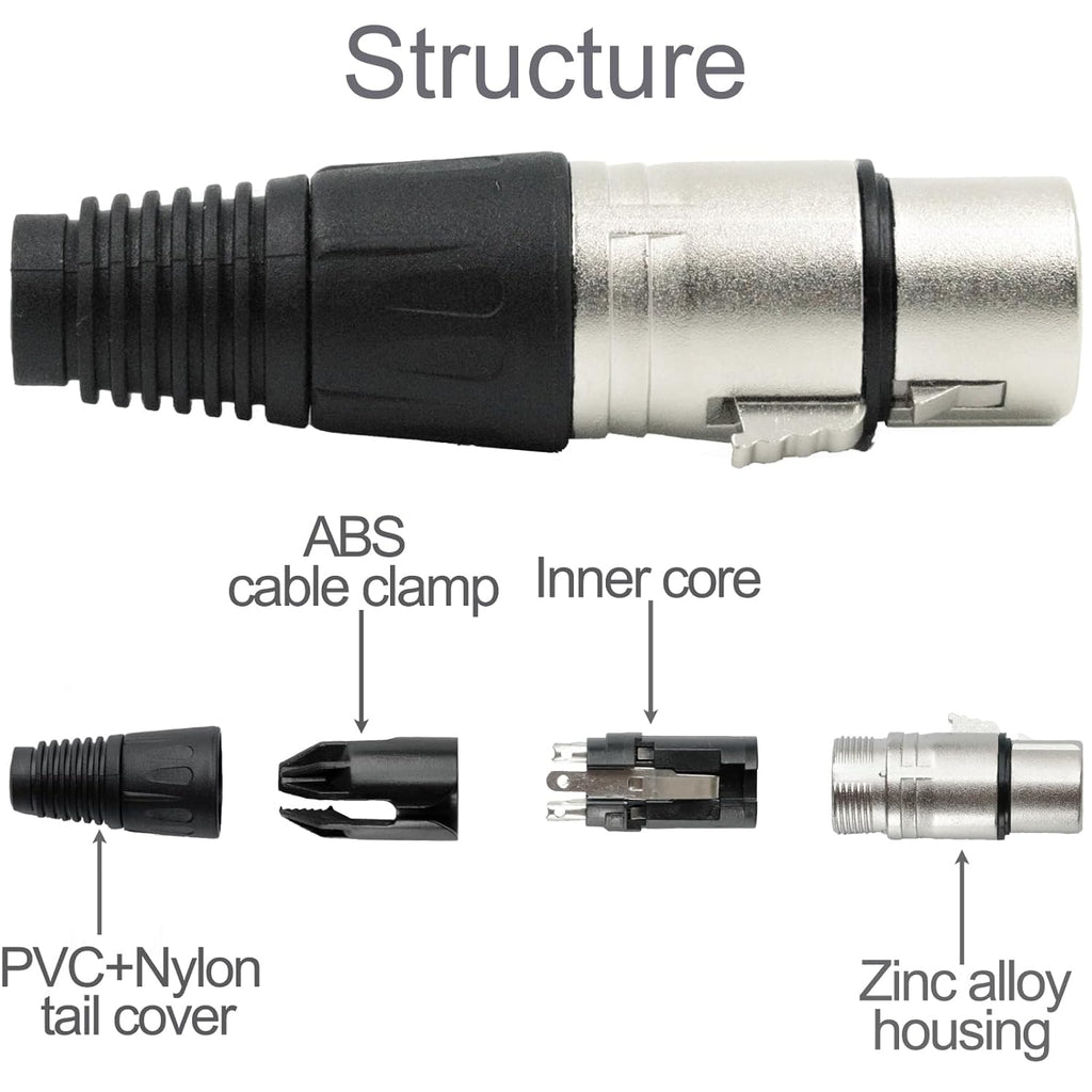 Mr. Dj XLRFH2 2 3-Pin XLR Male Female Microphone Audio Cable Connector Solder Snake Plug Mic XLR Adapter Connectors
