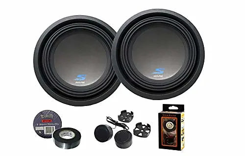 2 ALPINE S-W10D2 10" 1800 Watt Car Audio Subwoofers Dual 2-Ohm & Tweeter, Tape, Mobile Holder