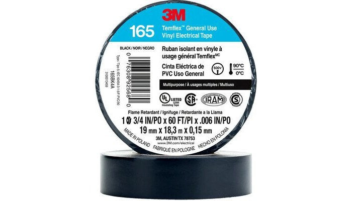 10 Pack 3M Temflex 1700/165 Black 3/4" x 60' General Use Vinyl Electrical Tape