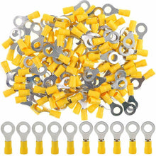 Load image into Gallery viewer, 100Pcs 12-10AWG Insulated Ring Terminals Electrical Wire Crimp Connectors Yellow
