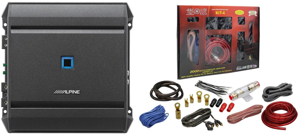 Alpine S-A60M  Mono-Channel 600 Watts S-Series Class-D Amplifier + 4 Gauge Complete Amplifier Kit