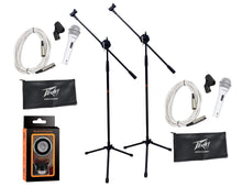 Load image into Gallery viewer, (2) Peavey Pvi2 White Microphone w/Mic Clip &amp; Carrying Bag + (2) Mr. Dj Microphone Stand Series + (2) 20 Feet XLR to XLR White Cable